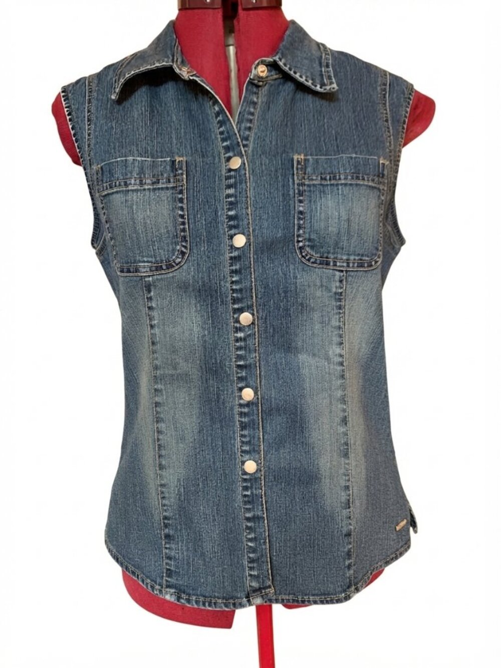 POINT ZERO - Sleeveless Button-Front Denim Shirt vest - Wash Blue – Size 13